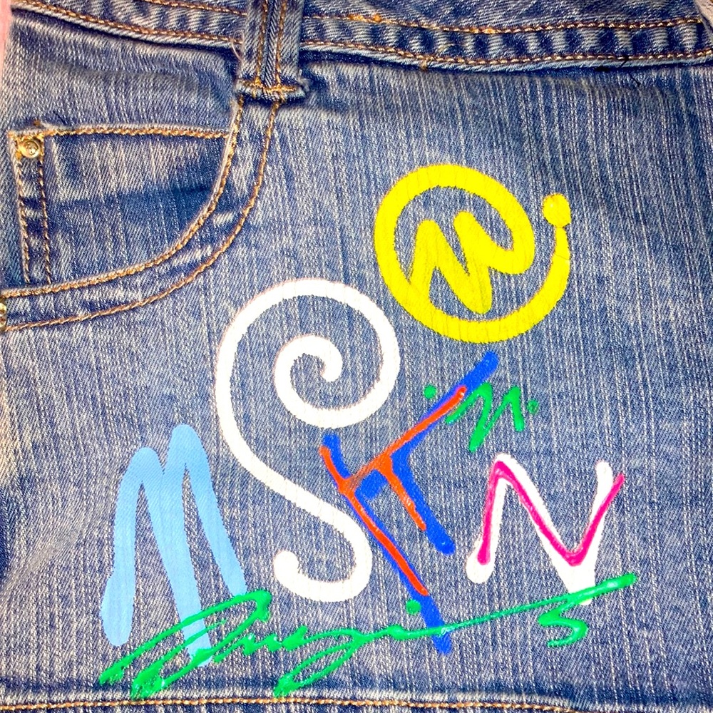 Miskeen Originals MSKN Multi-Color Graffiti Denim Shorts